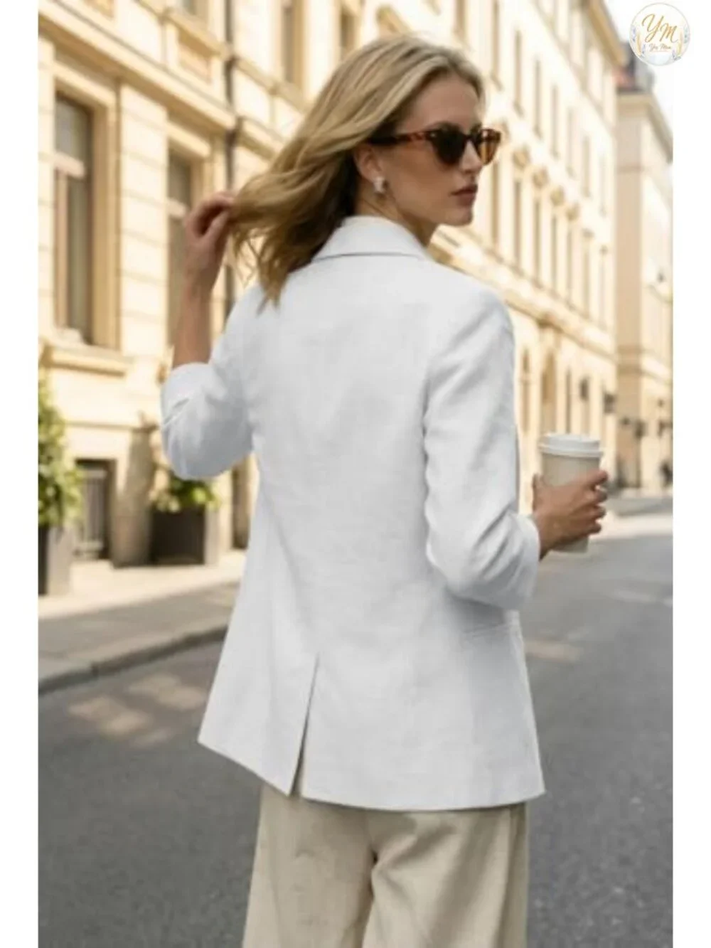 Women's Cotton Linen Blazer 3/4 Sleeve Notch Lapel Business Casual